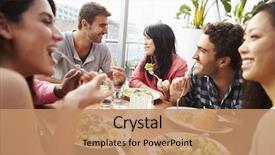  Presentation with group of 7 - Beautiful presentation design featuring enjoying meal at rooftop restaurant backdrop and a coral colored foreground