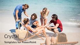  Presentation with beach ball - Theme enhanced with enjoying on shore at beach background and a  colored foreground