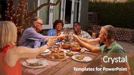  Presentation with farewell of friends - Colorful PPT theme enhanced with enjoying outdoor meal in backyard backdrop and a red colored foreground