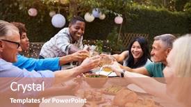  Presentation with support group online - Cool new presentation theme with enjoying outdoor meal in backyard backdrop and a coral colored foreground