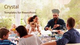  Presentation with families - Slides enhanced with enjoying outdoor meal on terrace background and a lemonade colored foreground