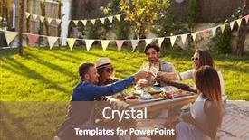  Presentation with picnic - Slide deck with enjoying outdoor picnic in garden background and a violet colored foreground