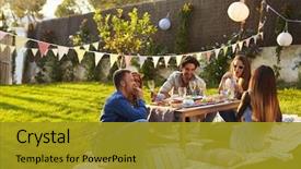  Presentation with picnic - Audience pleasing slide set consisting of enjoying outdoor picnic in garden backdrop and a gold colored foreground