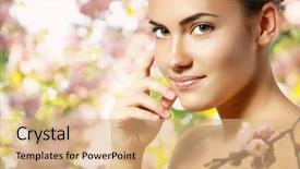  Presentation with teen girl tech - PPT theme enhanced with enjoying over spring japanese cherry background and a coral colored foreground