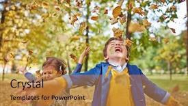  Presentation with leaves falling - Beautiful slide deck featuring enjoying play with falling leaves backdrop and a gold colored foreground