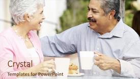  Presentation with senior couple - Beautiful presentation theme featuring enjoying snack at outdoor caf backdrop and a lemonade colored foreground