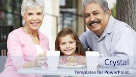  Presentation with grandparents - Presentation enhanced with enjoying snack at outdoor caf background and a lemonade colored foreground
