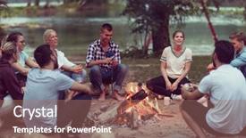  Presentation with campfire - Theme having enjoying summer evening around campfire background and a coral colored foreground