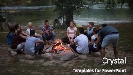  Presentation with campfire - PPT theme enhanced with enjoying summer evening around campfire background and a dark gray colored foreground