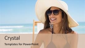  Presentation with straw - Beautiful slide deck featuring enjoying summer vacation at beach backdrop and a coral colored foreground