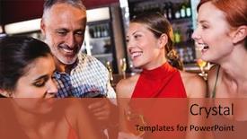  Presentation with friends eating and drinking wine - PPT theme with enjoying wine in night club background and a red colored foreground