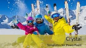  Presentation with family dreams of vacation - Slide set featuring enjoying winter vacations in mountain background and a yellow colored foreground