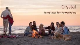  Presentation with sunset beach - Beautiful presentation theme featuring enjoying with friends around campfire backdrop and a lemonade colored foreground