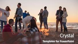 Presentation with sunset beach - Colorful theme enhanced with enjoying with friends around campfire backdrop and a tawny brown colored foreground