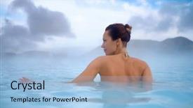  Presentation with hot spring - Slide deck with enjoys spa in geothermal hot background and a light blue colored foreground