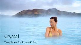  Presentation with hot spring - Slide set consisting of enjoys spa in geothermal hot background and a light blue colored foreground