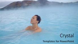  Presentation with geothermal - Colorful PPT theme enhanced with enjoys spa in geothermal hot backdrop and a light blue colored foreground