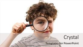  Presentation with looking glass - PPT theme consisting of enlargement - boy looking through magnifying glass background and a light gray colored foreground