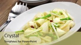  Presentation with stir fried bok choy - Presentation theme with enlargement - stir fried jiao bai enlarged background and a yellow colored foreground