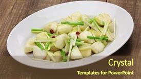  Presentation with stir fried bok choy - Slides featuring enlargement - stir fried jiao bai enlarged background and a tawny brown colored foreground