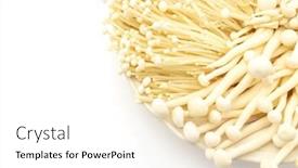  Presentation with mushroom - Slides enhanced with enoki mushroom and beech mushrooms on the white background background and a white colored foreground