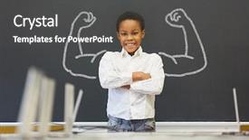  Presentation with african american adults in classroom - Beautiful PPT theme featuring enrollment schools - african kid in front backdrop and a dark gray colored foreground