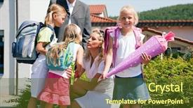  Presentation with school family - Presentation enhanced with enrollment schools - family with three kids sending background and a tawny brown colored foreground