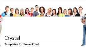  Presentation with group - Presentation theme having enrollment schools - group of the young smiling background and a white colored foreground