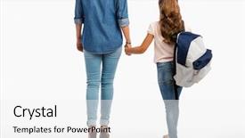  Presentation with walking together - Beautiful presentation featuring enrollment schools - mother and her little daughter backdrop and a white colored foreground