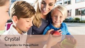  Presentation with school lunch - Audience pleasing PPT theme consisting of enrollment schools - mum and children having veggie backdrop and a coral colored foreground