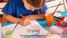  Presentation with school art and music - Presentation theme enhanced with enrollment schools - small students painting in art background and a coral colored foreground