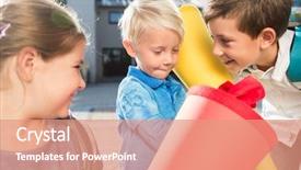  Presentation with school kids - PPT layouts enhanced with enrollment schools - smiling kids at enrolment day background and a coral colored foreground