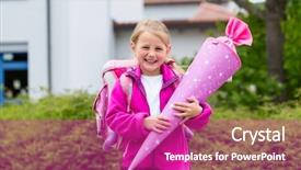  Presentation with first - Audience pleasing presentation consisting of enrollment schools - student at first day backdrop and a  colored foreground