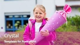  Presentation with school annual day - Presentation theme having enrollment schools - student at first day background and a  colored foreground