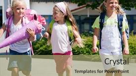  Presentation with kids wheelchair at school - Presentation theme having enrollment schools - three kids having fun background and a  colored foreground