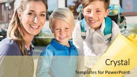  Presentation with school kids - PPT theme enhanced with enrollment schools - woman and kids at enrolment background and a blonde colored foreground