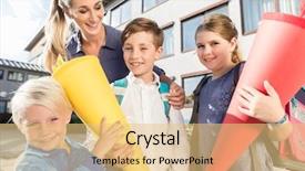  Presentation with school annual day - Presentation enhanced with enrollment schools - woman and kids at enrolment background and a yellow colored foreground