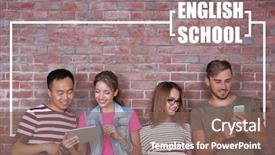  Presentation with brick wall - Colorful slide deck enhanced with enrollment schools - young people using modern devices backdrop and a violet colored foreground