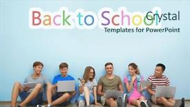  Presentation with back school - Audience pleasing presentation theme consisting of enrollment schools - young people using modern devices backdrop and a sky blue colored foreground