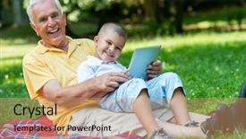  Presentation with grandfather - Theme enhanced with enseignement superieur - grandfather and child using tablet background and a coral colored foreground