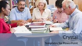  Presentation with library - Audience pleasing PPT theme consisting of enseignement superieur - mature students studying in library backdrop and a seafoam green colored foreground