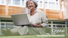  Presentation with laptop - Beautiful presentation theme featuring enseignement superieur - senior woman using laptop backdrop and a seafoam green colored foreground