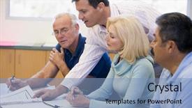  Presentation with med student in class - Presentation theme with enseignement superieur - teacher assisting mature student background and a teal colored foreground