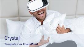  Presentation with bed hotel - Amazing PPT theme having enseignement virtuel - laughing african man in shirt backdrop and a  colored foreground