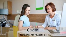  Presentation with ent doctor - Presentation theme consisting of ent-doctor-and-patient-consultation background and a coral colored foreground