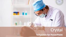  Presentation with doctor helps to get out of bed an elderly woman - Slide deck enhanced with ent surgery - young woman visting male doctor background and a  colored foreground