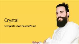  Presentation with long hair man - Presentation design with enter smiling natural with open background and a light gray colored foreground