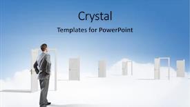  Presentation with opportunity doors - Theme featuring entering opportunity - open new doors and opportunities background and a teal colored foreground