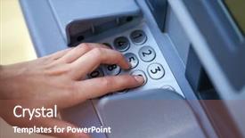  Presentation with atm machine - Amazing PPT theme having entering pin at an atm backdrop and a violet colored foreground