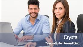  Presentation with business laptop globe satellite - Amazing slides having enterprise applications - business people using a laptop backdrop and a  colored foreground